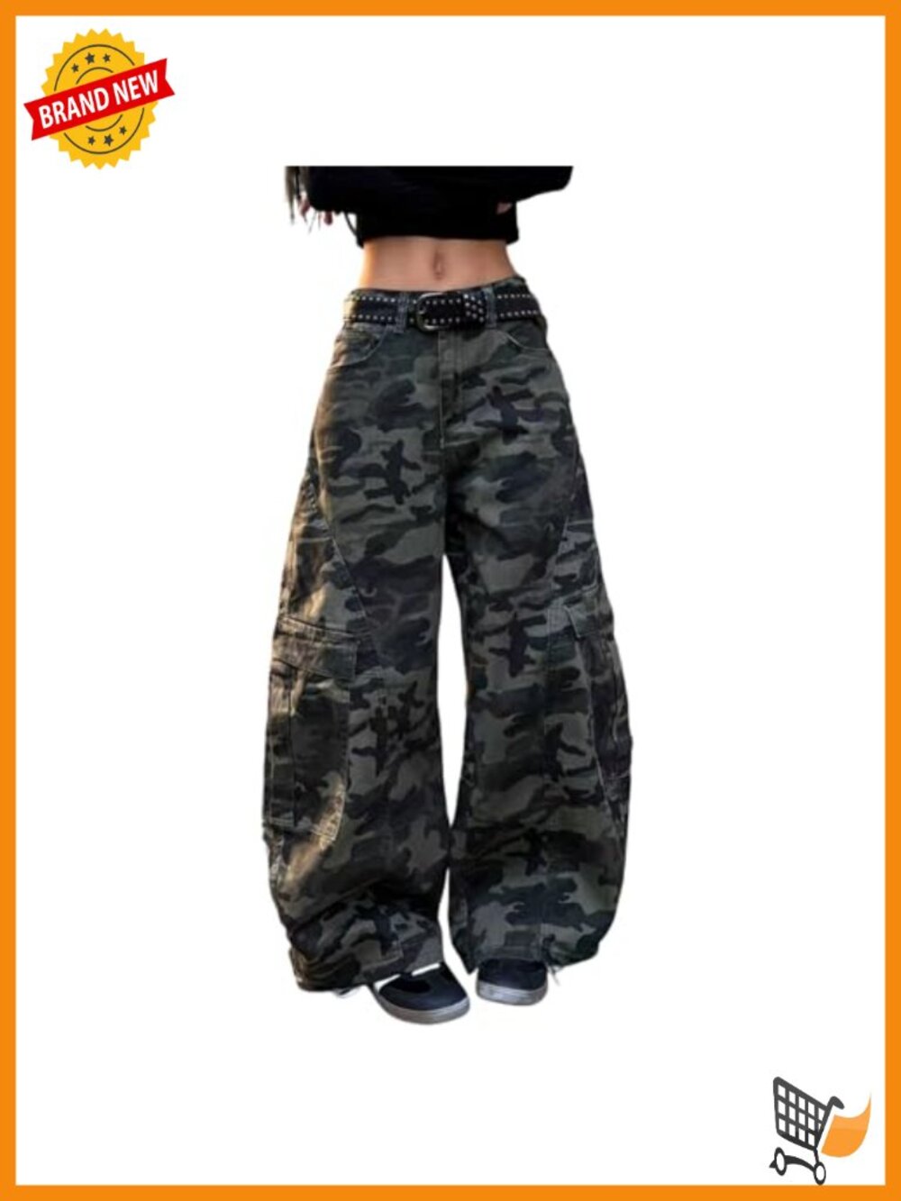 Wide Leg High Waisted Baggy Denim Cargo Jeans